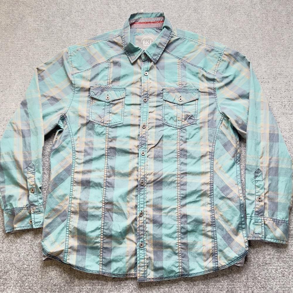 BKE Plaid Button Up Shirt Green Blue Men's Size XL Casual Western Style